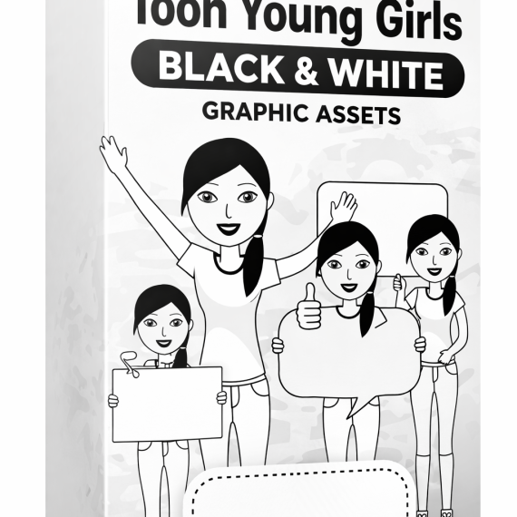 Aset Grafis Toon Young Girls – Hitam Putih